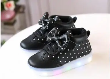 Девочки кроссовки с подсветкой 2018 новый бренд Весна бантом дети принцесса обувь