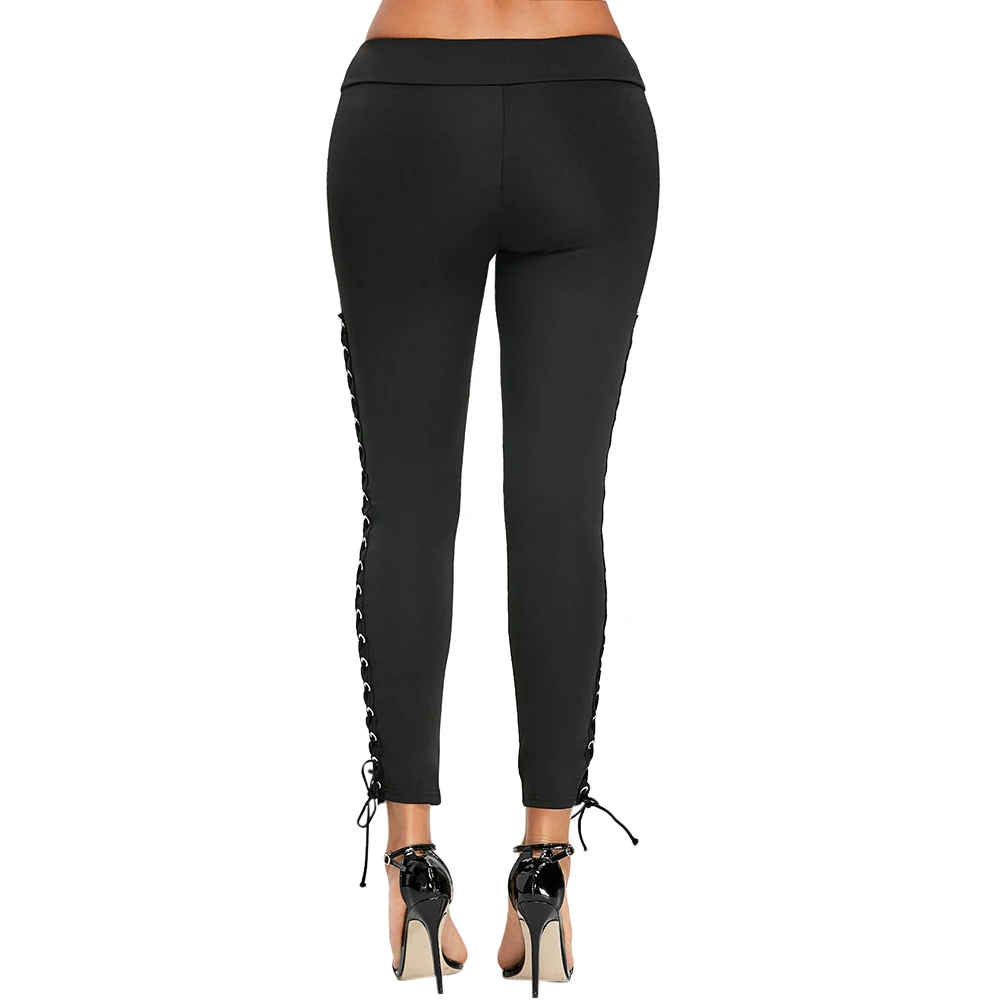 Wipalo Women Casual Lace Up Leggings With Grommet Fashion Mid Elastic Leggins 2018 Ladies Active Pants Trousers | Женская одежда