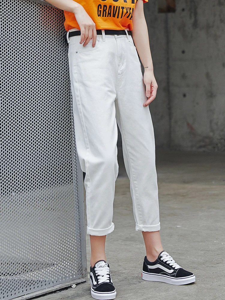 AOLI Women Pants Boyfriend Mom Jeans White Sexy Denim Plus Size Straight Casual Femme DNZ909026 | Женская одежда