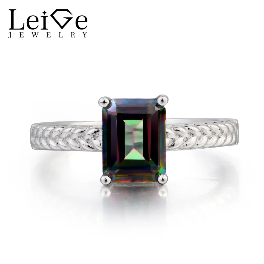 

Leige Jewelry Mystic Topaz Ring Rainbow Topaz Ring Anniversary Ring Emerald Cut Rainbow Gemstone Solid 925 Sterling Silver Ring