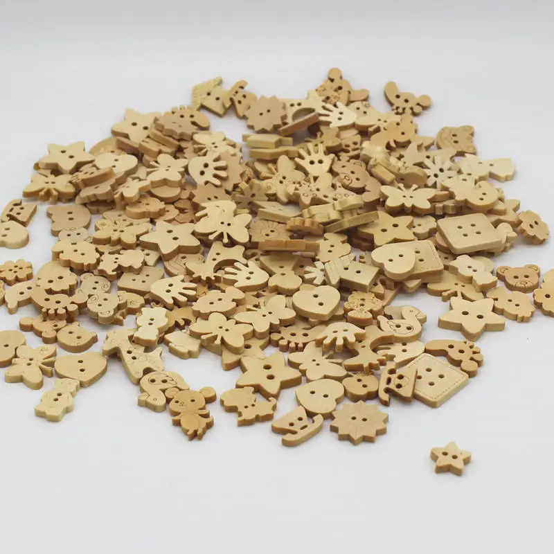 200pcs 2 holes Mix Natural Wood Mini Button Bulk Sewing Assorted Cartoon Craft Scrapbooking Kids Accessorie | Дом и сад