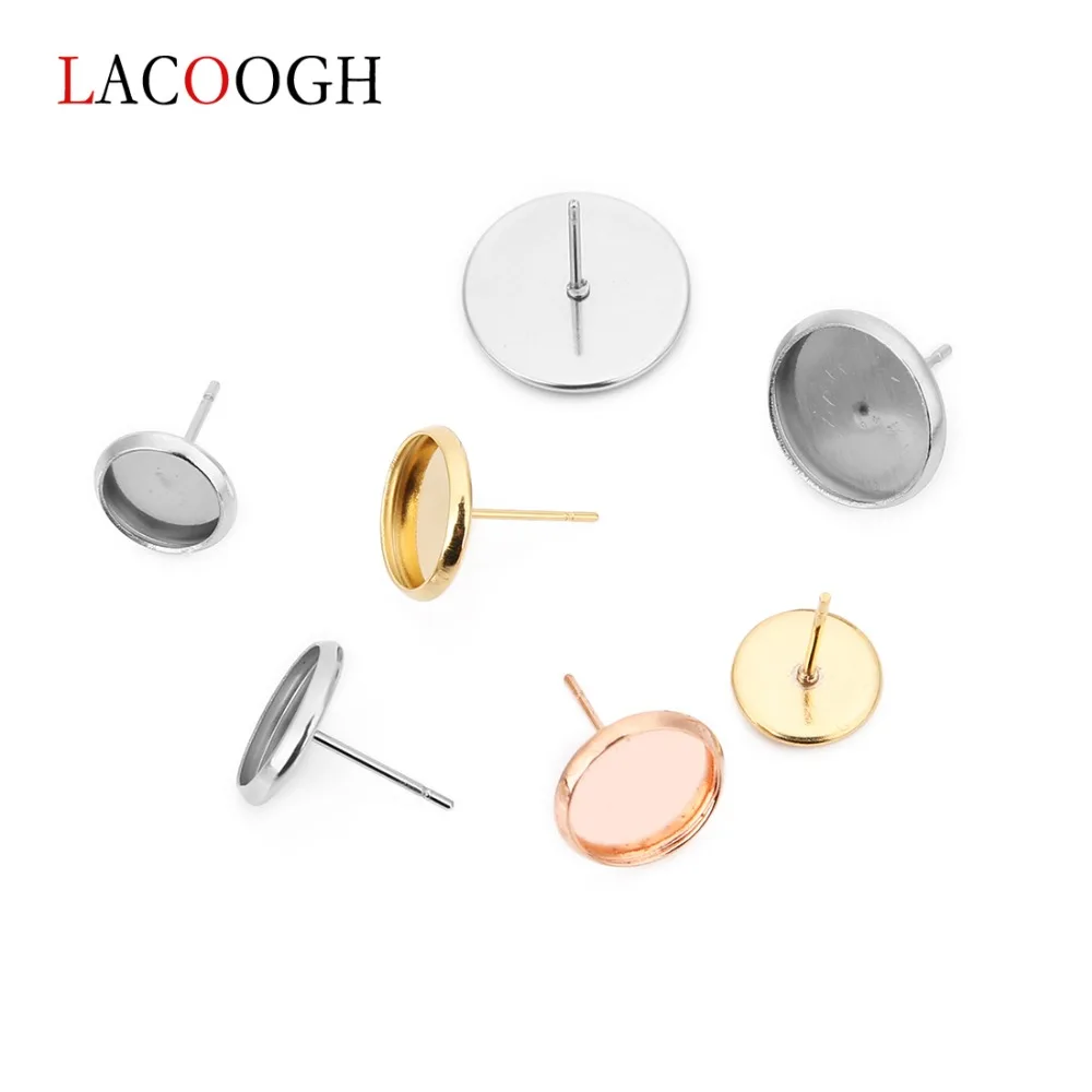 Lacoogh 50 шт./лот серьги-гвоздики из нержавеющей стали для изготовления ювелирных