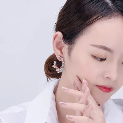 Funmor Exaggerate Drop Earrings Crystal Ear Jewelry 925 Sterling Silver Girls Women Banquet Anniversary Ornaments Brincos Gifts | Украшения