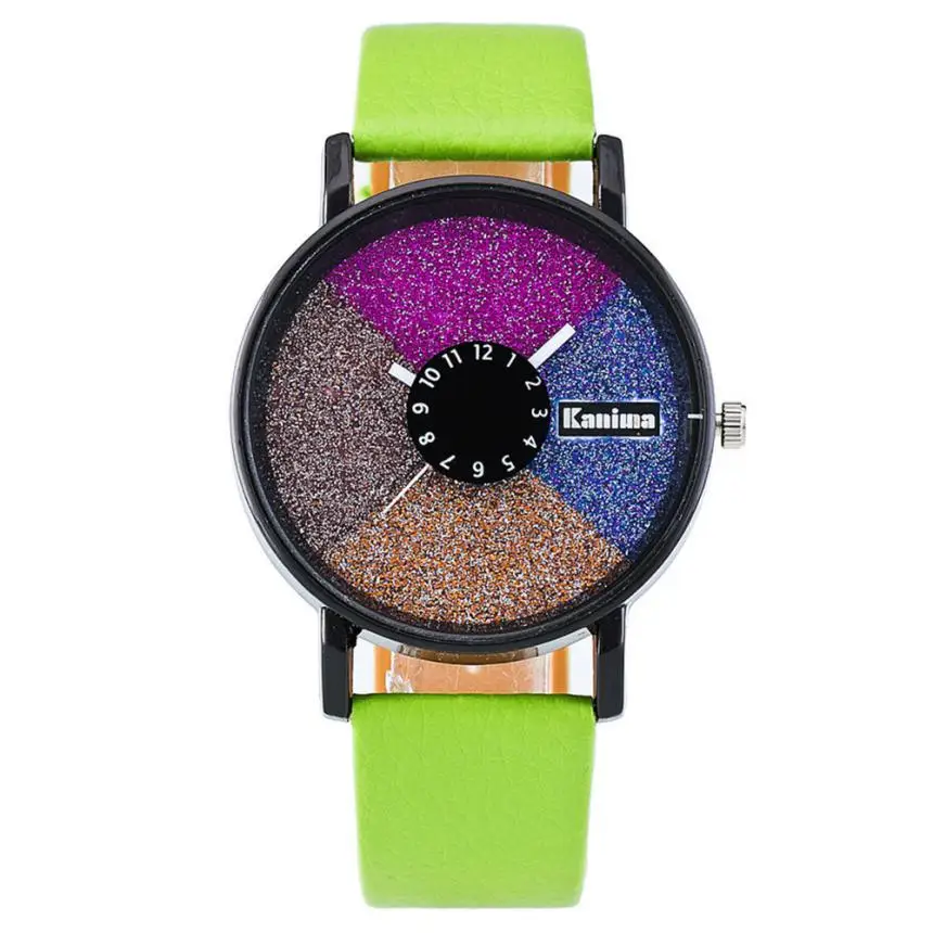 Green Классные Montre Femme Модные женские красивые кожаные повседневные часы Роскошные Аналоговые кварцевые часы уникальные наручные часы 2018New - Цвет: Green