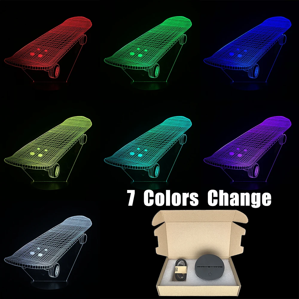 Крутой скутер скейтборд 3D лампа светодиодный USB Настроение Ночной светильник
