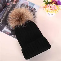Winter hat female Korean knitting wool large children's parent-child tide fox raccoon fur fur ball cap in autumn and winter