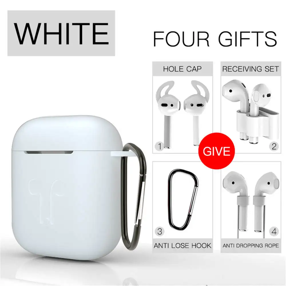 White 5 шт./компл. Силиконовые чехлы с цепочкой для ключей крюк для Apple Airpods защитный чехол ремень держатель Air стручок селфи-Палка с Bluetooth гарнитура аксессуары - Цвет: White