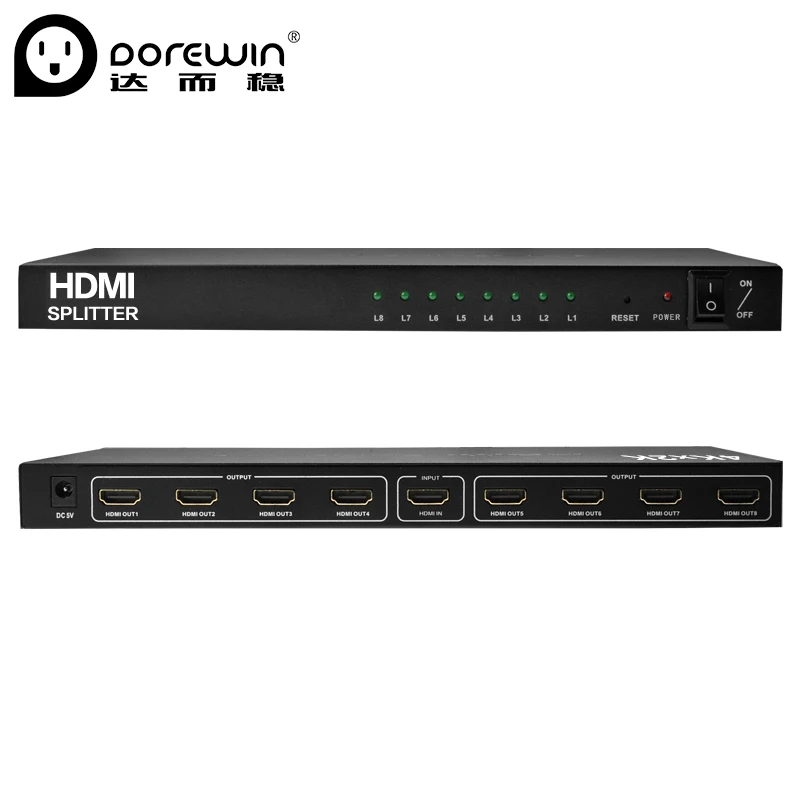 Dorewin HDMI Splitter 8 Порты и разъёмы 1x8 коммутатор 4 К 1080 P 2.0 Дистрибьютор адаптер для HDTV