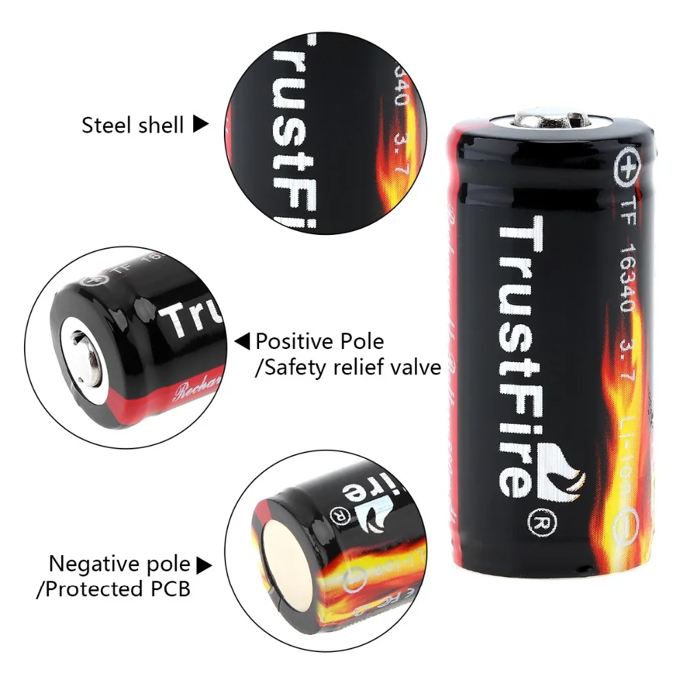 2 шт. TrustFire 3 7 V 880mAh Высокая емкость TF 16340 CR123A литий ионный аккумулятор для