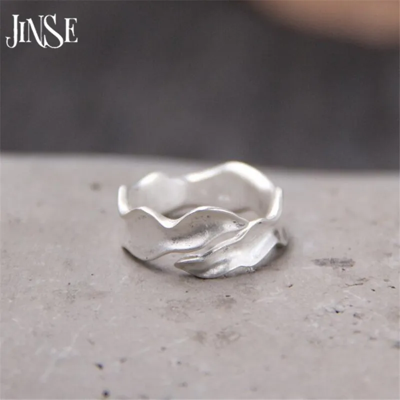 Женское кольцо JINSE регулируемое из стерлингового серебра 999 пробы в форме волны 6