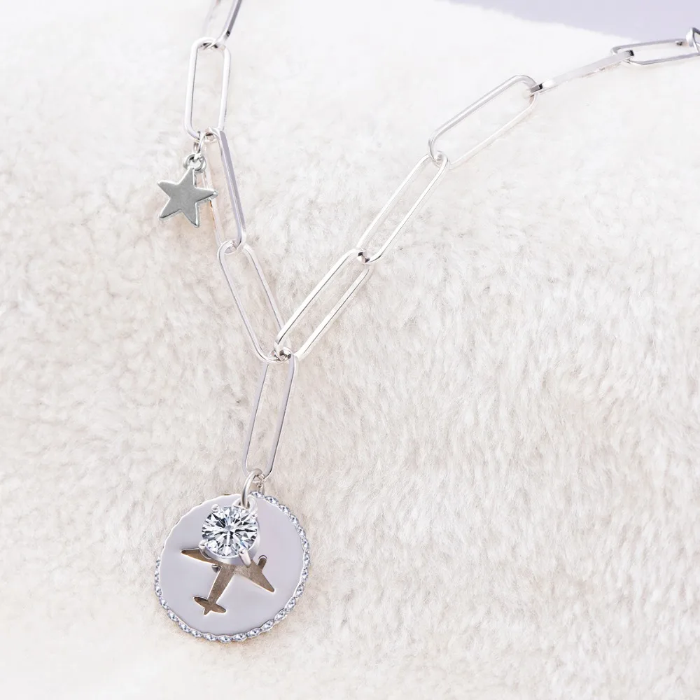 

Unique Aircraft Bottle Cap Crystal Necklaces Popular silvery Women Sweater Chains Pendant For Women Party Christmas Jewelry Gift