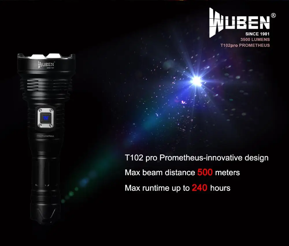 WUBEN T102Pro ручной фонарь CREE XHP70 Макс 3500 люмен луч бросок 500 м уличный с 26650 литий