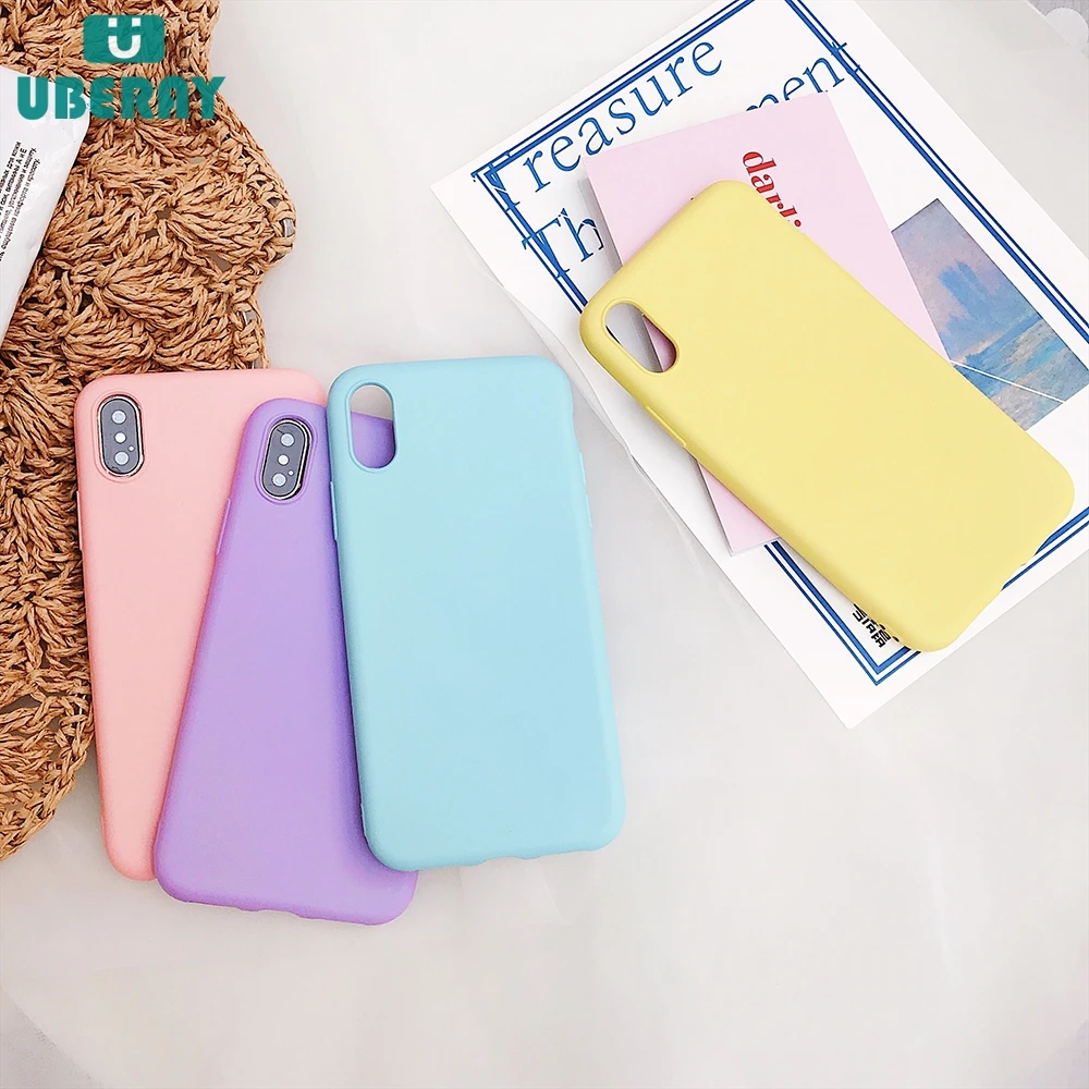 Uberay Candy Color Case for iPhone XS Max XR 6 6S 7 8 Plus - полностью тело мягкий TPU защитный простой чехол для задней панели телефона, подарок