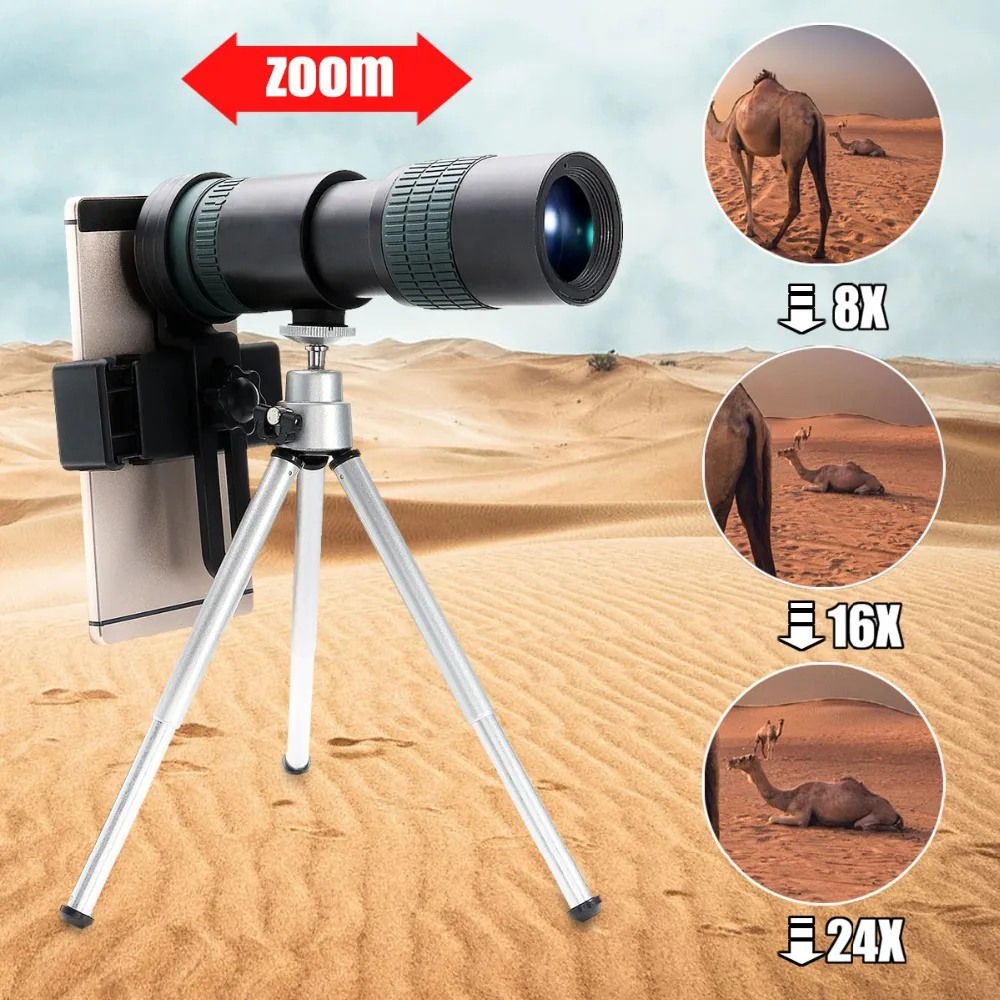 HK Portable 8X-24X Zoom Optical Telephoto Telescope Monocular Clip Phone Camera Lens for iPhone Samsung Xiaomi Redmi | Мобильные