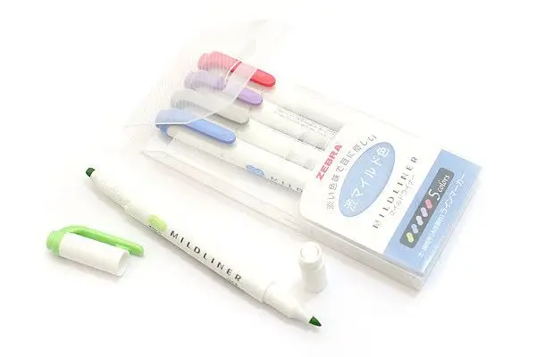 Зебра Mildliner мягкая подкладка Двусторонняя хайлайтер 5 видов цветов Набор