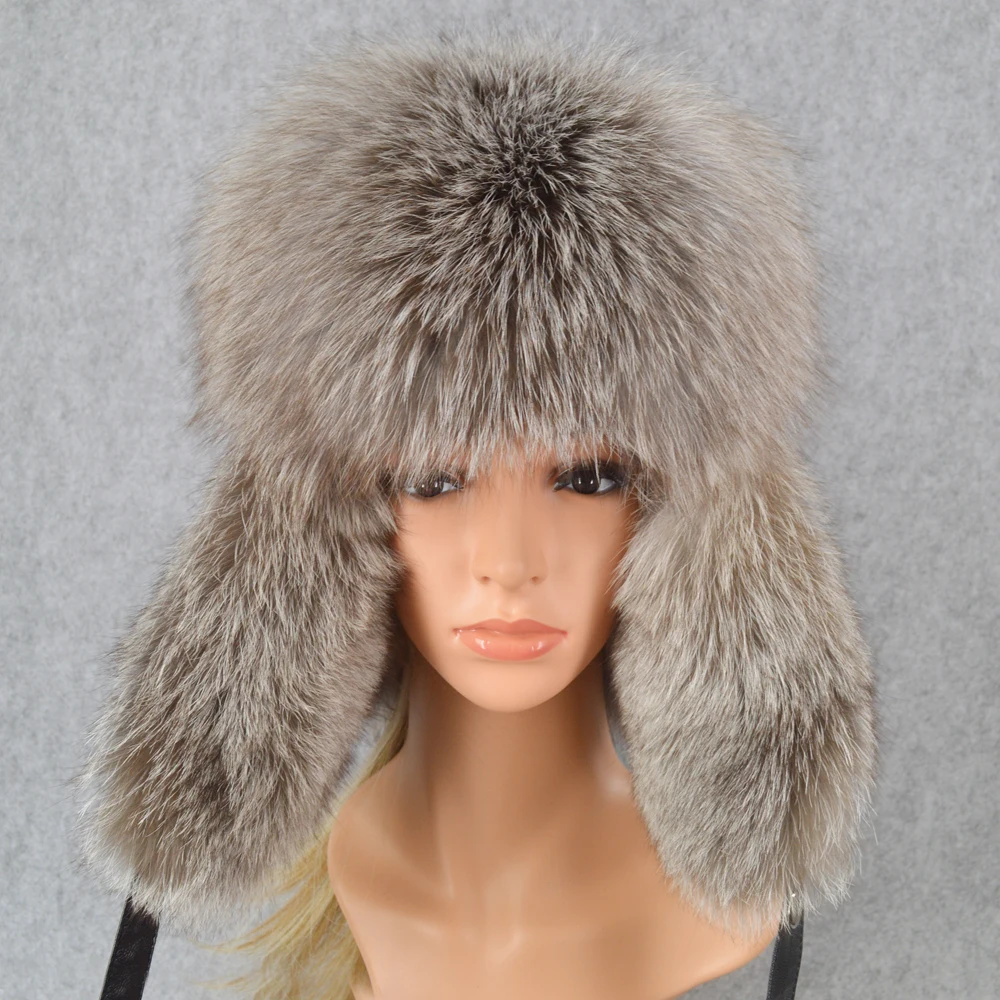2020 New Winter Real Fox Fur Bomber Hats Women Raccoon Cap Russian Ushanka Thick Warm Sheepskin Leather Hat | Аксессуары для
