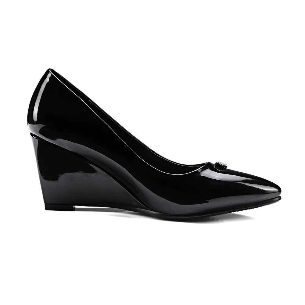 

ASUMER black red fashion Apring autumn women pumps pointed toe ladies shoes wedges shoes shallow patent leather high heels shoes