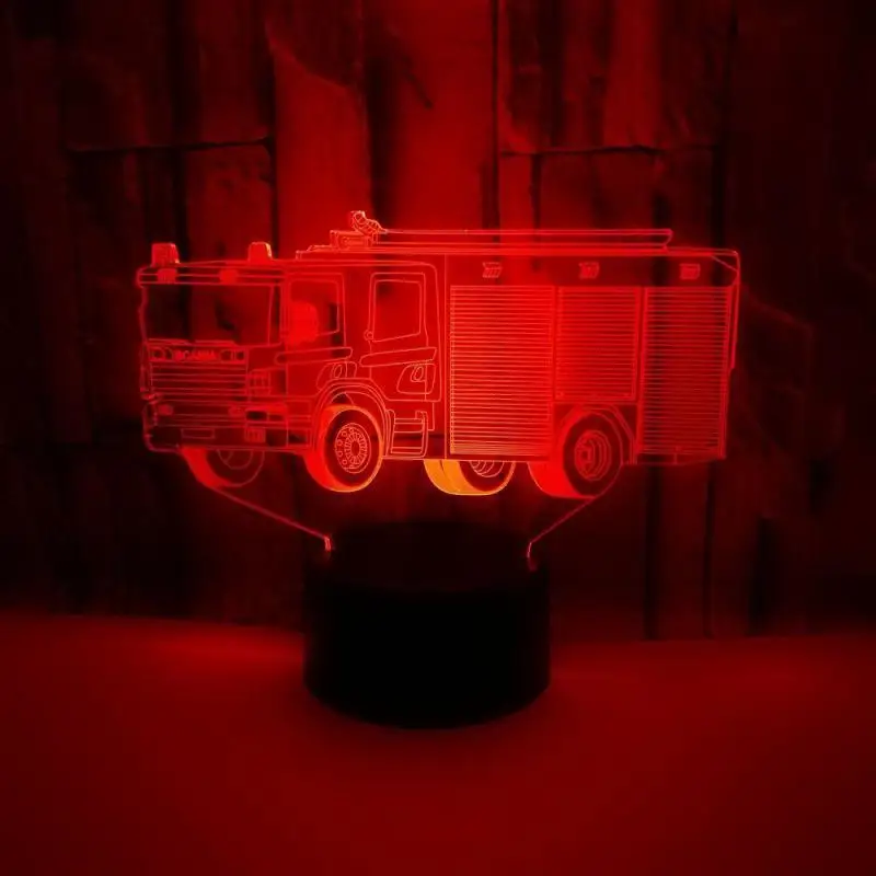 Пожарная машина 3d настольная лампа led ночник семь цветов сенсорный пульт