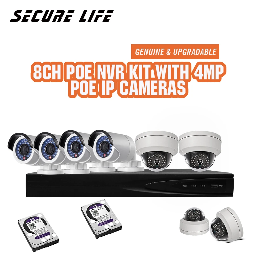 8ch POE NVR + 4MP bullet dome IP cctv camera | Kits