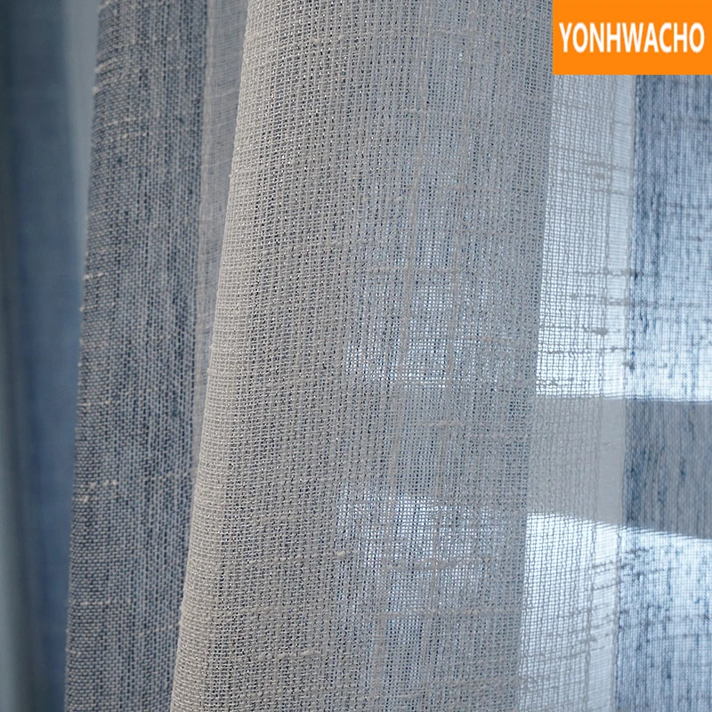 

Custom curtains Mediterranean modern minimalist cotton linen striped blue gray cloth blackout curtain tulle valance drape B100