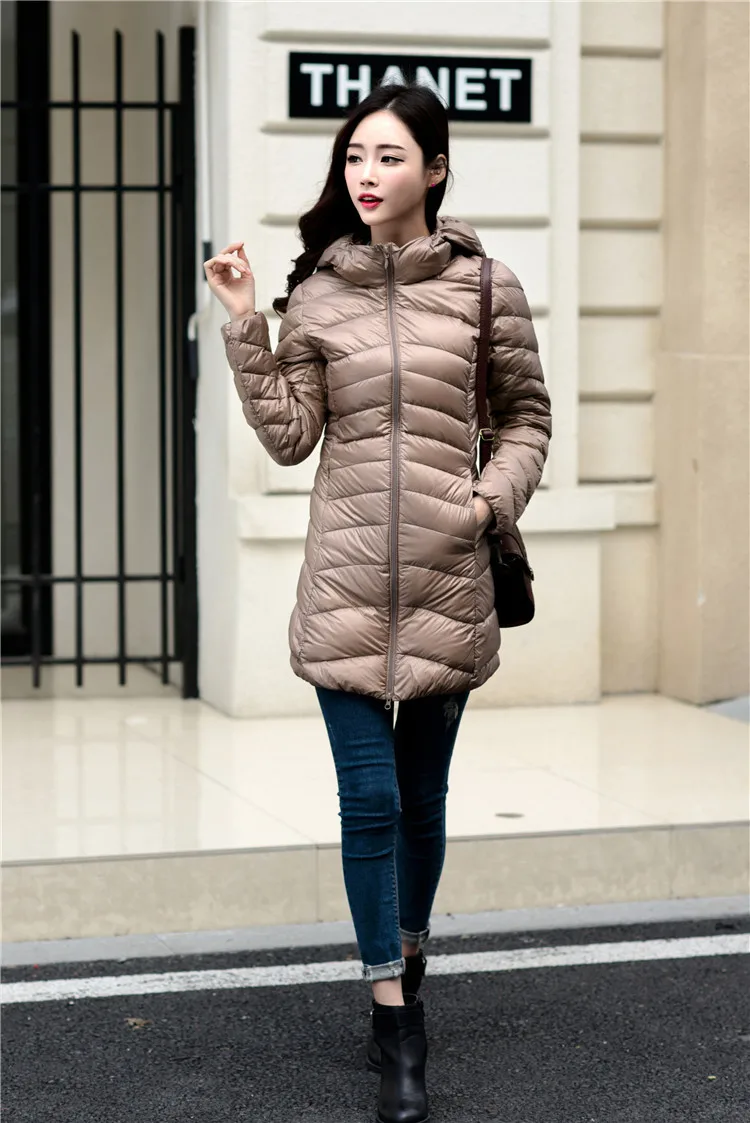 Длинный пуховик для женщин зимний хлопковое пальто ультра легкий стеганое с