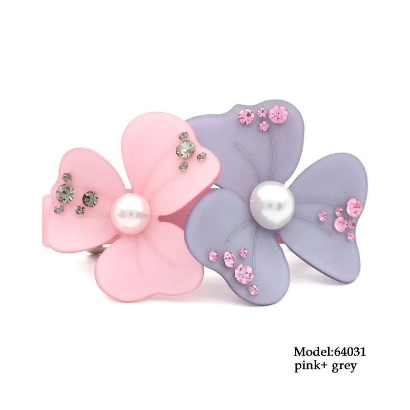 pink grey Двойной цветок заколка для волос-стразы заколки для волос-аксессуары для волос из ацетатного волокна-украшения для волос-украшение для волос для женщин тиара - Окраска металла: pink grey