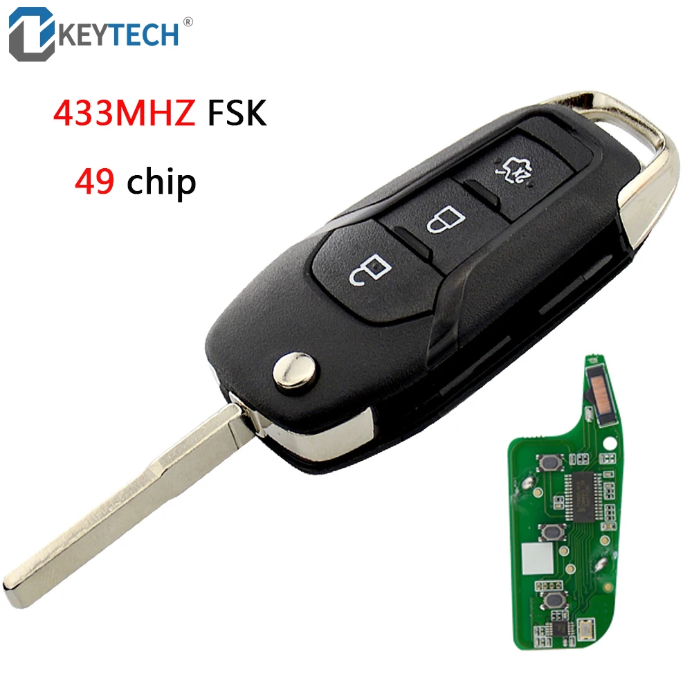 

OkeyTech For Ford Key FSK 433MHz With ID49 Chip 3 Buttons Replacement Folding Remote Key for Ford Mondeo Escort Remote Key