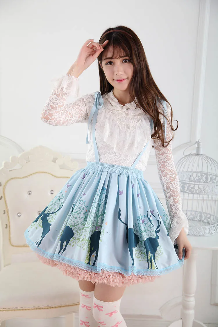 Милая синяя короткая юбка-джемпер с принтом лесных оленей плиссированная юбка