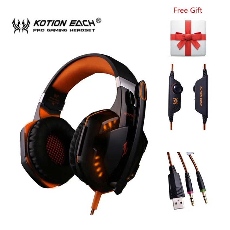 G20000 orange KOTION EACH G2000 игровая гарнитура, стерео наушники, проводные наушники с микрофоном, светодиодный светильник, наушники для ПК, геймеров, Xbox PS4 - Цвет: G20000 orange