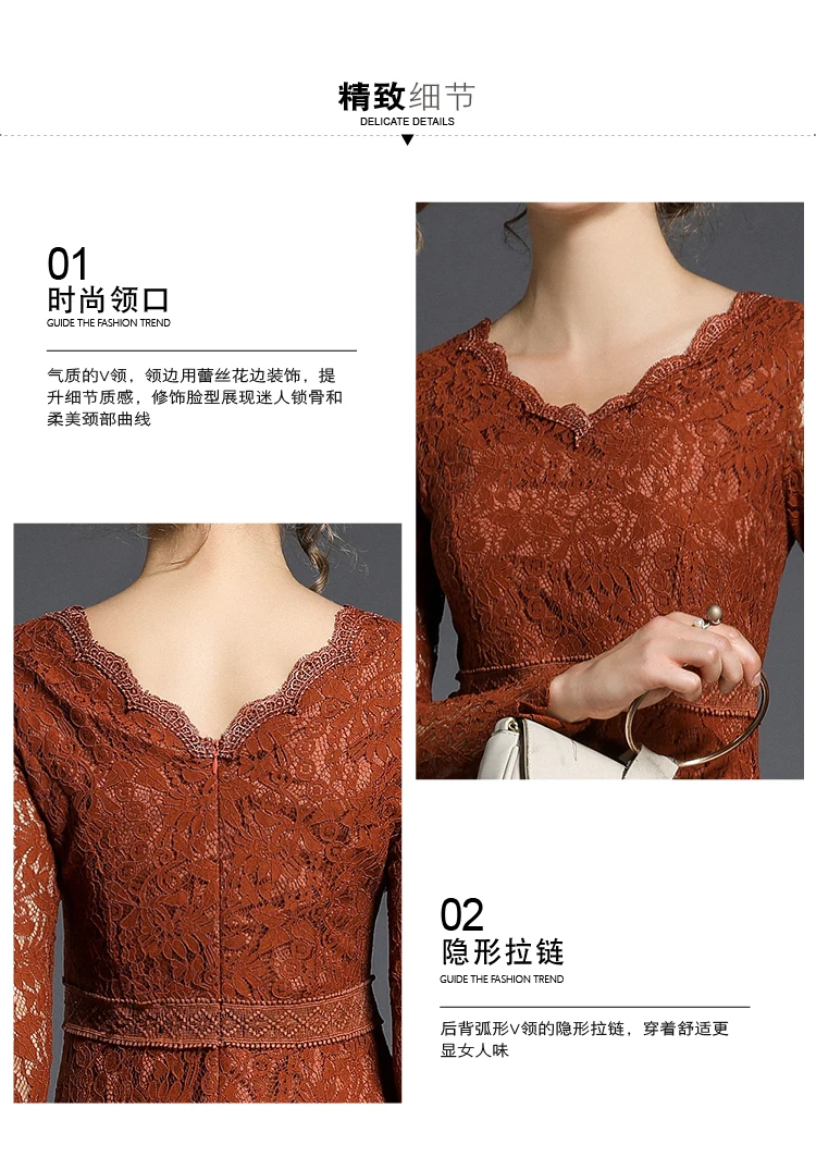 2018 New Spring Sexy Lace Dress V-neck High Waist Long Sleeve Women Elegant Female Party | Женская одежда
