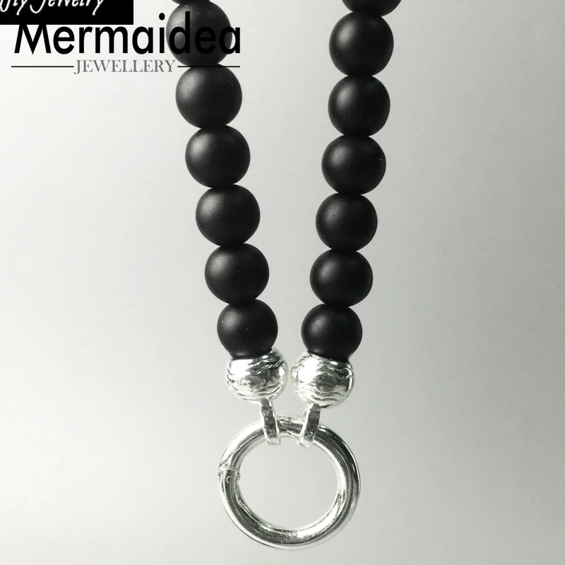 Beads Necklace Obsidian Pendant Carrier Party Trendy European Fashion Gift Jewelry in silver plated Men Women | Украшения и