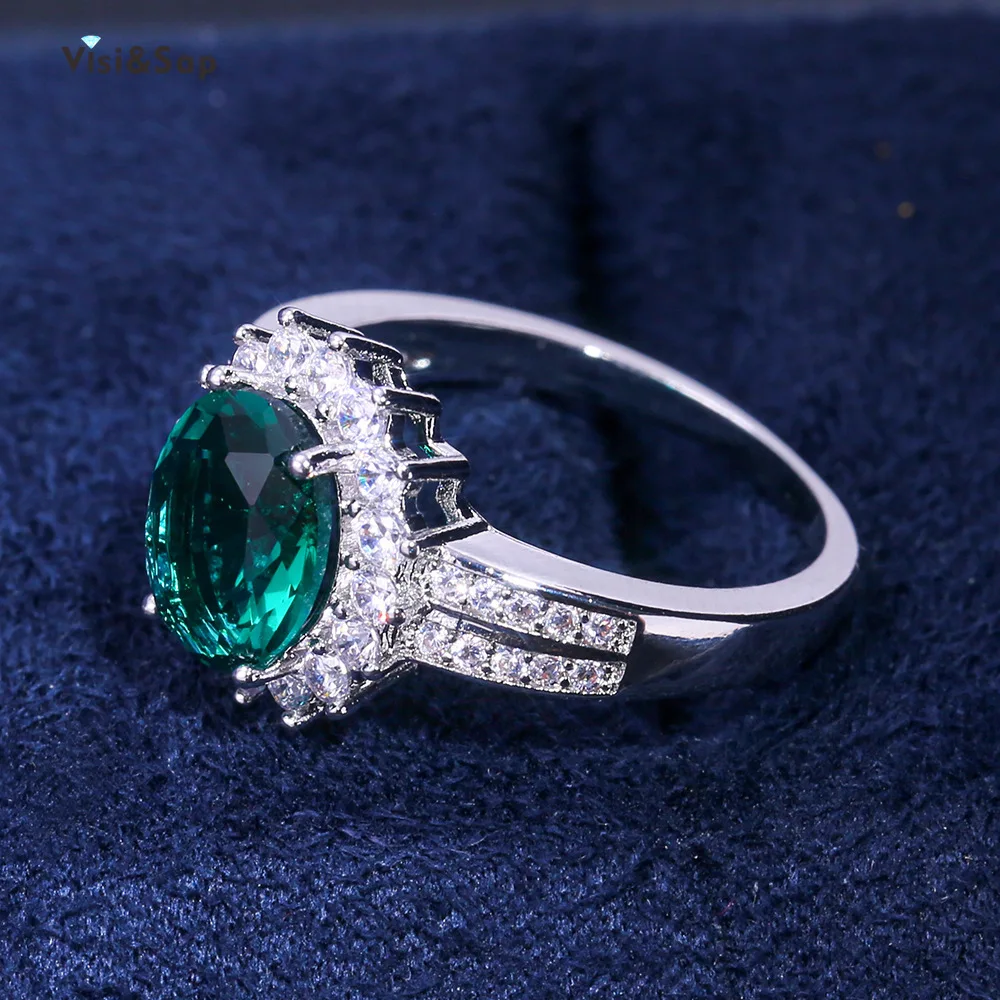 Visisap Emereld Oval Rhinestone Icedout Rings for Women Dropshipping Mum Gifts Lady Ring Supplier Fashion Jewelry Factory B2669 | Украшения
