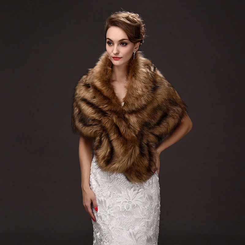 Популярные коричневые палантины из искусственного меха женское свадебное