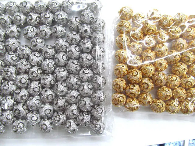 

AAA grade 12mm 12pcs pave metal spacer &cubic zirconia crystal round ball craved antique silver gold charm jewelry beads