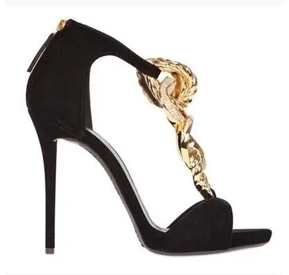 Новое поступление бархатные сандалии с цепочкой цвет черный красный замшевые