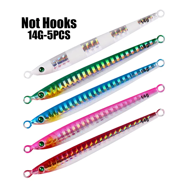 14G No Hooks 5 шт. джиг рыбы привести 7 г-100 г/6 см-13.5 см металл джиг-приманки рыбалка 5 цветов с блестками Ножи воблер искусственный Жесткий приманки - Цвет: 14G No Hooks