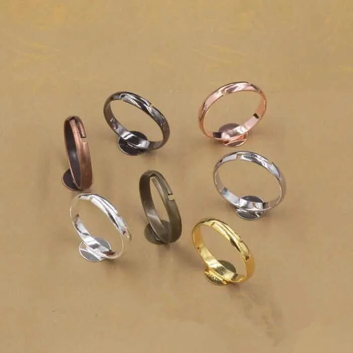 10pcs 7 color flat pad base ring fingding abjustable DIY making jewelry dome cabochons blank 6mm/10mm/12mm | Украшения и