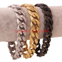 gold color black color stainless steel casting curb link chain bracelet bangle mens punk cuff jewelry 915mm