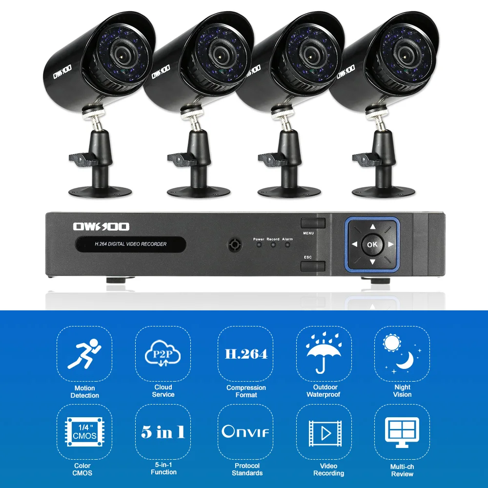 OWSOO 4CH 1080P 5-в-1 цифровой видео Регистраторы+ 4*720P AHD камера видеонаблюдения Камера+ 4* 60ft кабель наблюдения для видеонаблюдения Системы