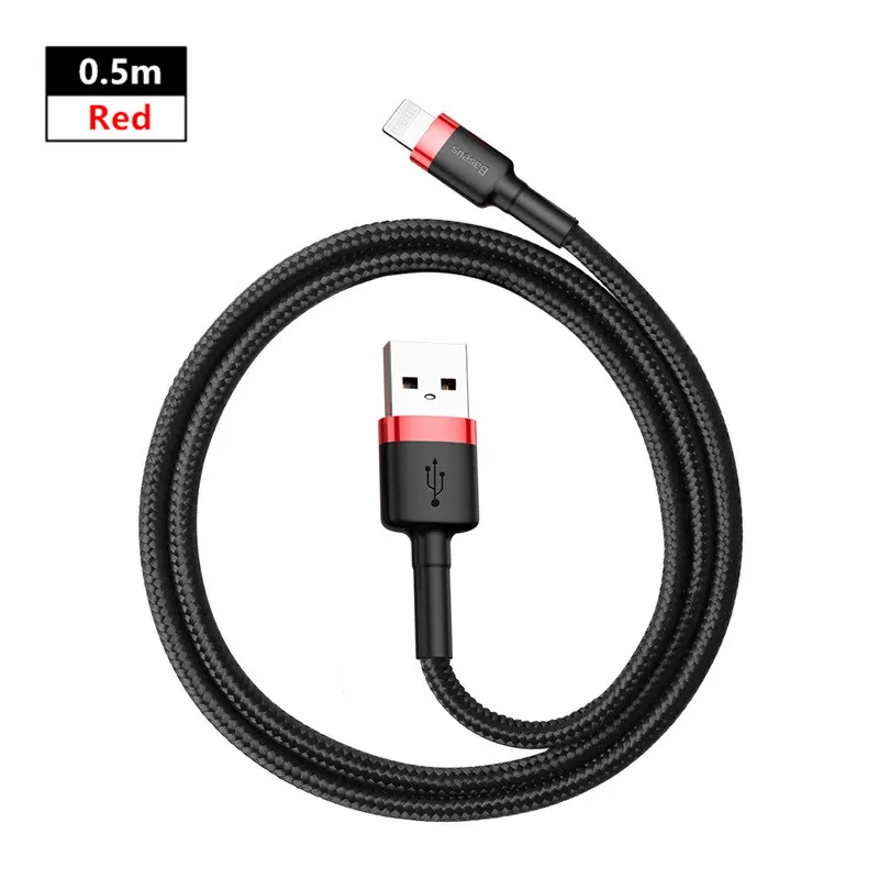 Baseus USB кабель зарядное устройство для iPhone 11 7 8 X 2.4A Быстрая зарядка USB кабель для передачи данных зарядный провод кабель для Iphone 6 6S - Название цвета: 0.5m Red