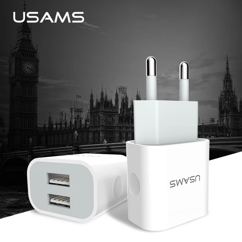 Зарядное устройство USAMS с 2 портами 5 В 4 А USB для iPhone X 8 7 iPad быстрое настенное