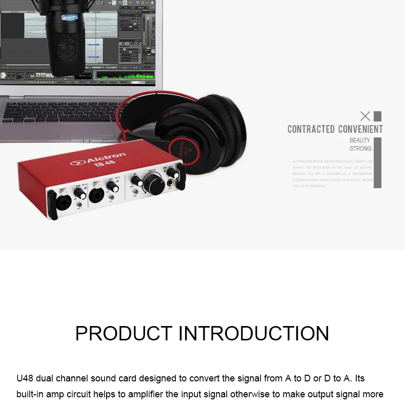 Alctron U48 портативный двухканальный USB внешняя звуковая карта аудио интерфейс хорошая совместимость для прямой трансляции студийной записи