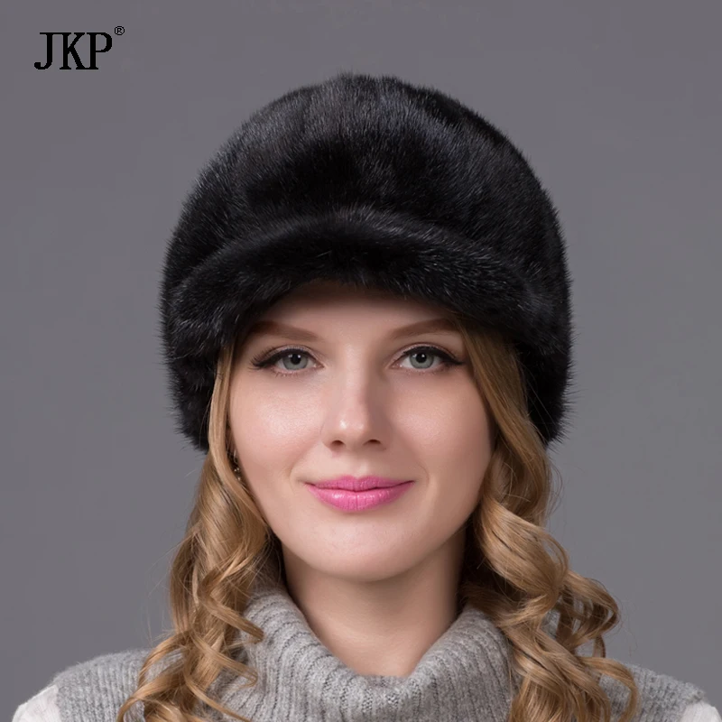 100% натуральный цельный мех норки меховые шапки козырьки милая для женщин
