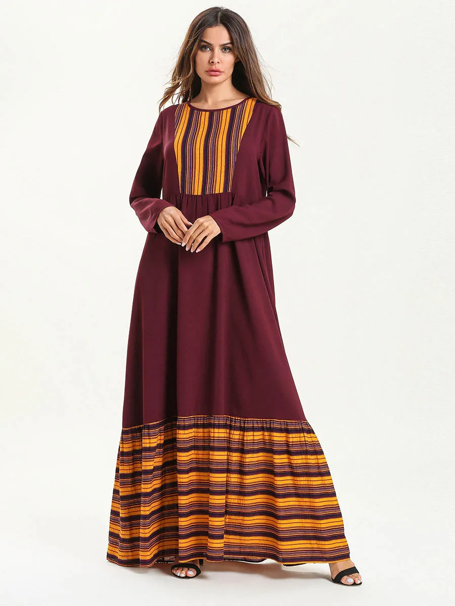 Женские свободные abaya Турция контрастная строчка мусульманское платье кафтан