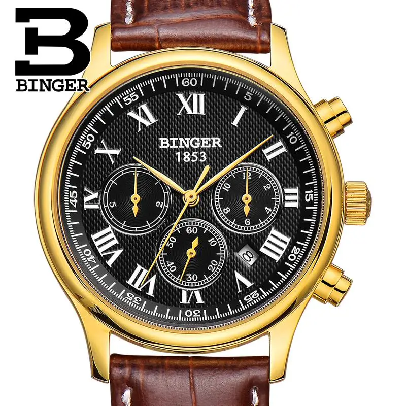 

Switzerland men's watch luxury brand Wristwatches BINGER luminous Mechanical Wristwatches leather strap Waterproof B6036-10