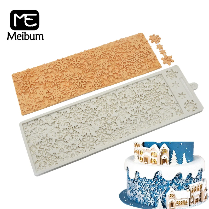 

Meibum Christmas Snowflakes Silicone Fondant Cake Mold Home Party DIY Gum Paste Sugar Craft Pastry Border Decorating Mould
