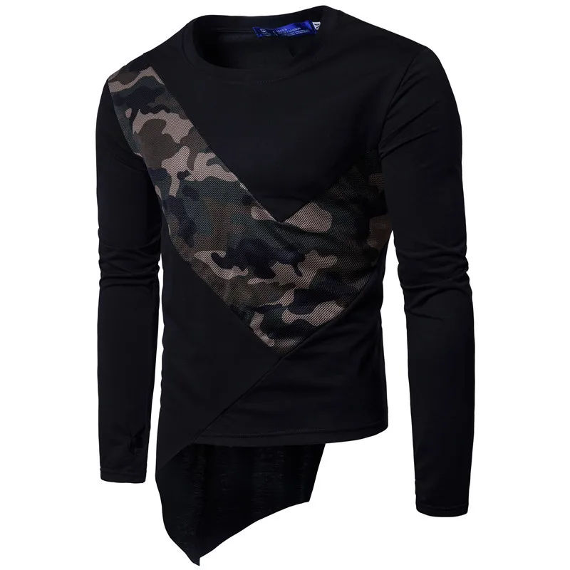 Мужская камуфляжная футболка с длинным рукавом в стиле хип хоп|tee shirt men|men hip hopmen hop