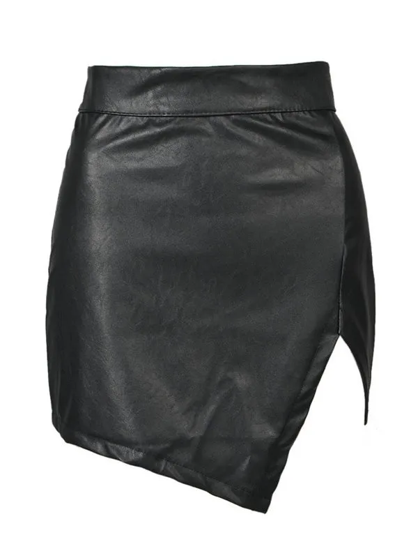

Customize XXS 5XL 7XL 10XL Women Cheap A-line Asymmetrical Hem Irregular Pencil Faux Leather Skirt high waisted saia jupe Skirts