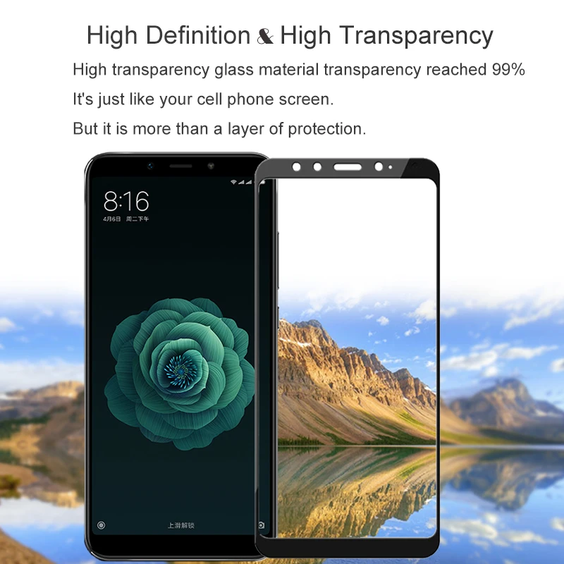 Защита для экрана закаленное стекло полное покрытие Xiaomi Mi 6X A2 5X A1 9H от царапин