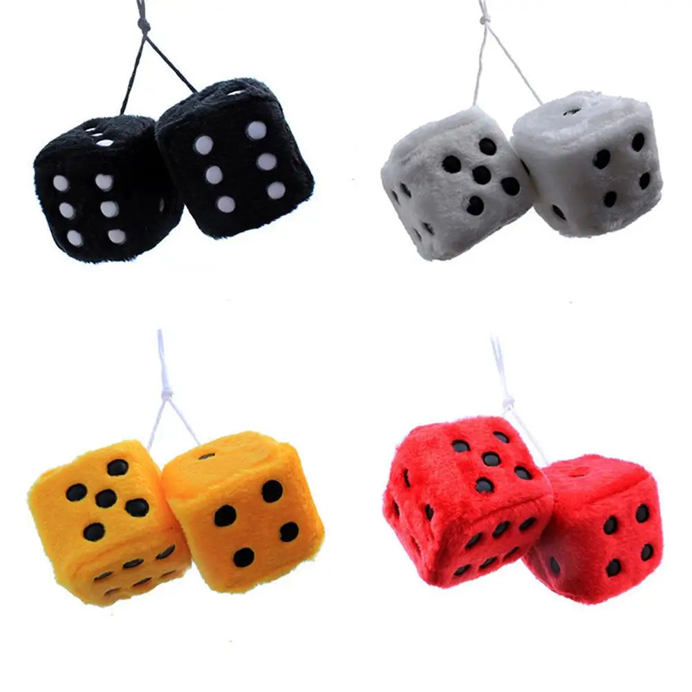 

Soft Plush Fur Cute Dice Car Hanging Ornament Rear Mirror Decorative Pendant